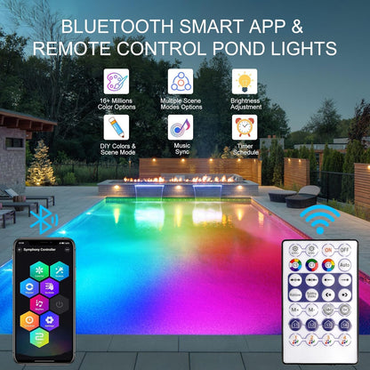 NATPOW Pond Lights Mains, Underwater Lights RGB with APP& Remote Control, Timer Aquarium Light, IP68, Multiple Scene Lighting, Submersible, for Aquarium, Garden, Yard, Pool, Fountain (6-in-1)