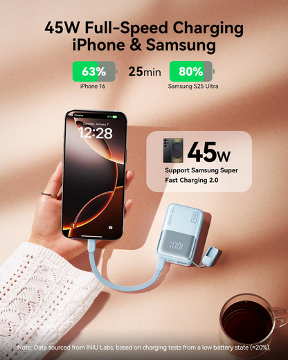INIU Pocket Size Portable Charger, Ultra Small 10000mAh 45W PD Power Bank, Fast Charging Battery Pack, Travel Essentials Powerbank for iPhone 17 16 Pro Air, Xiaomi 17 Pro Max 16 15 14, S24 etc