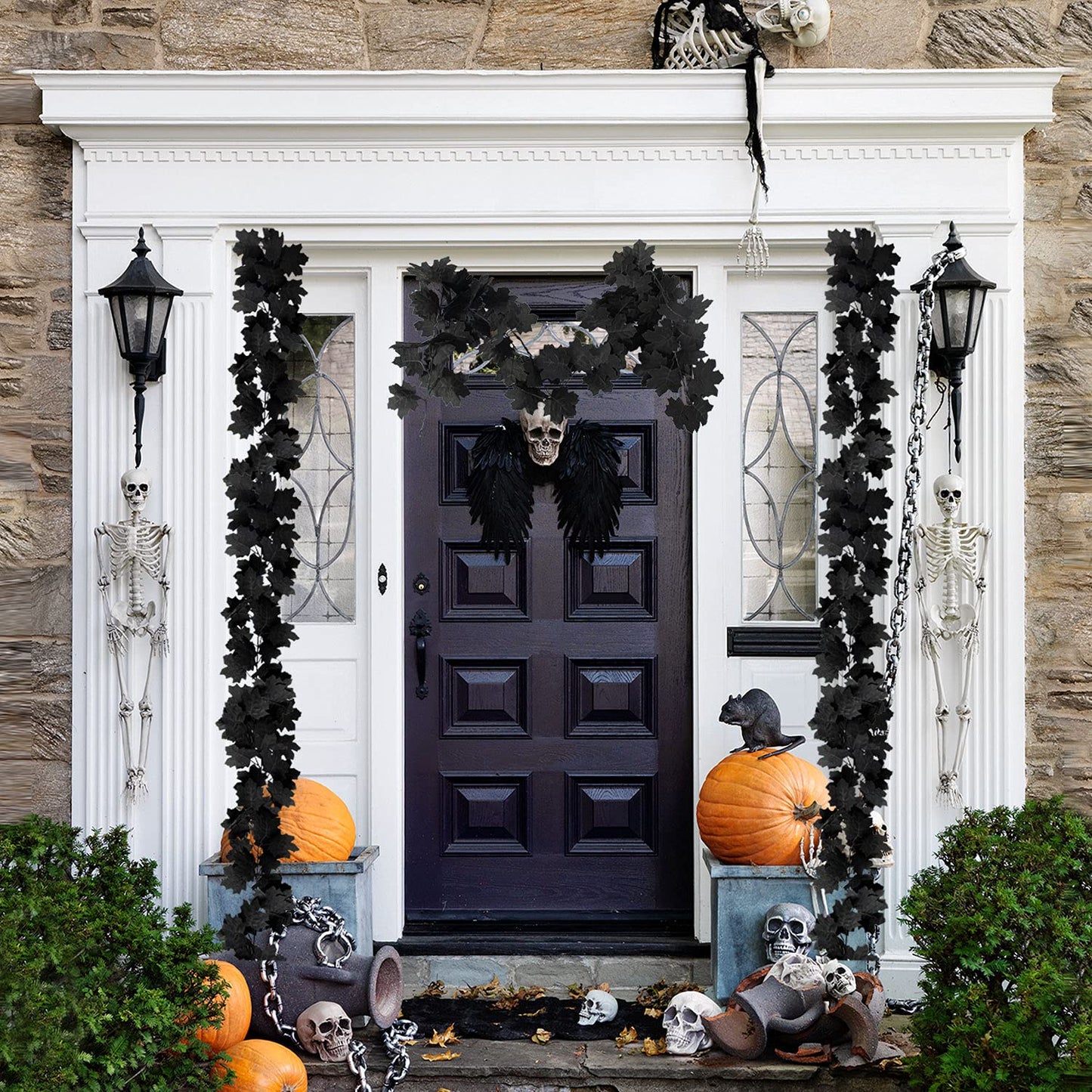 Black Leaf Garland, 4PCS Halloween Artificial Hanging Fall Leave Maple Vines, Fall Floral Garlands Thanksgiving Decor for Home Wedding Party (23.6FT)