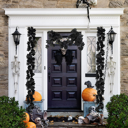 Black Leaf Garland, 4PCS Halloween Artificial Hanging Fall Leave Maple Vines, Fall Floral Garlands Thanksgiving Decor for Home Wedding Party (23.6FT)
