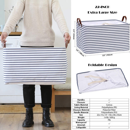 Hinwo 70L Extra Large Storage Bins, 6-Pack Closet Organizers and Storage, Foldable Clothes Storage Baskets with Handles, Containers for Clothing, Blanket, Comforters, Toys, Bedding (White)