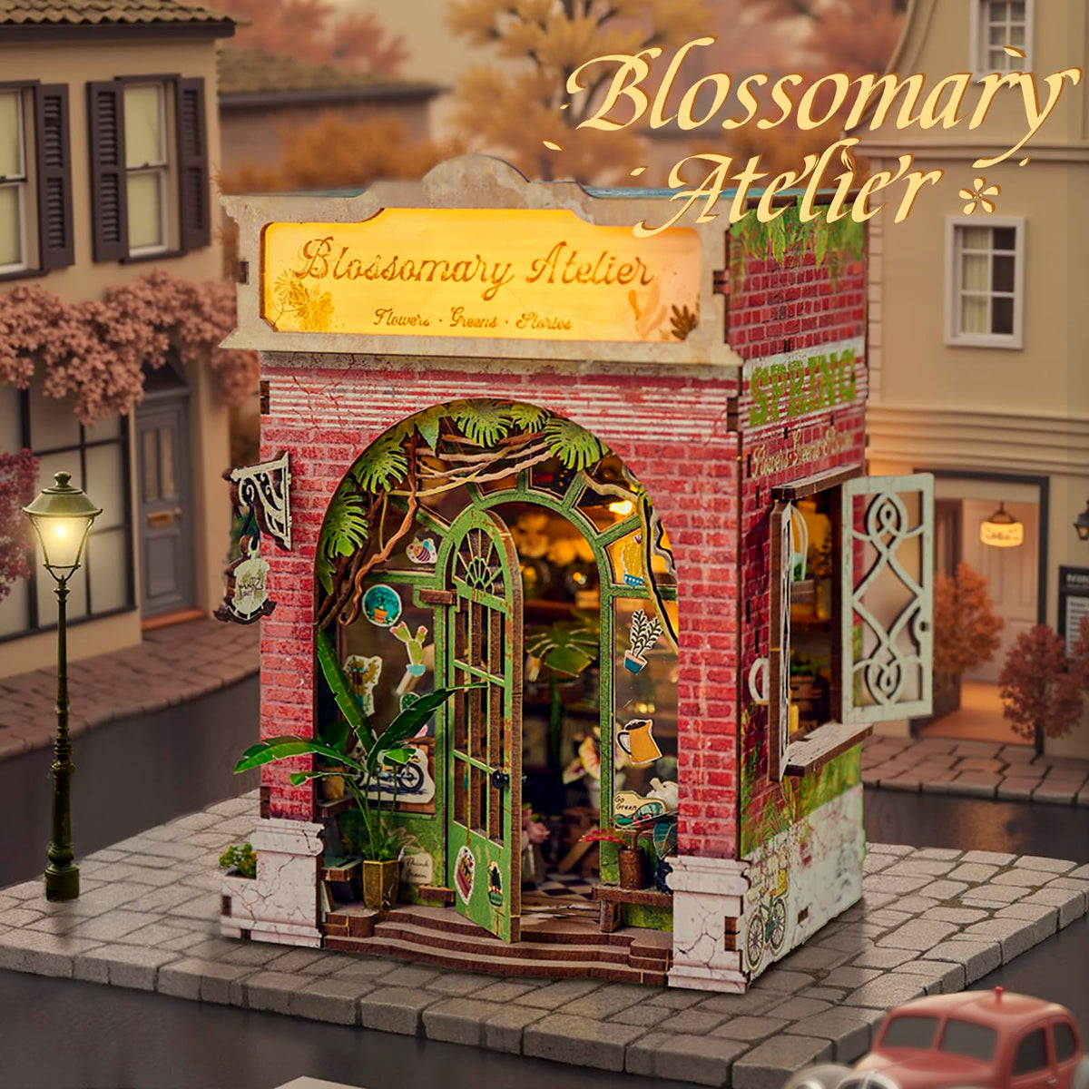 DIY Flower Shop Book Nook Kit with Pet Dog&LED Lights, 3D Wooden Miniature House Kit,DIY Dollhouse,Handcraft Mini House Building kit,Home Bookshelf Decor, Christmas Birthday Gifts for Family, Friends