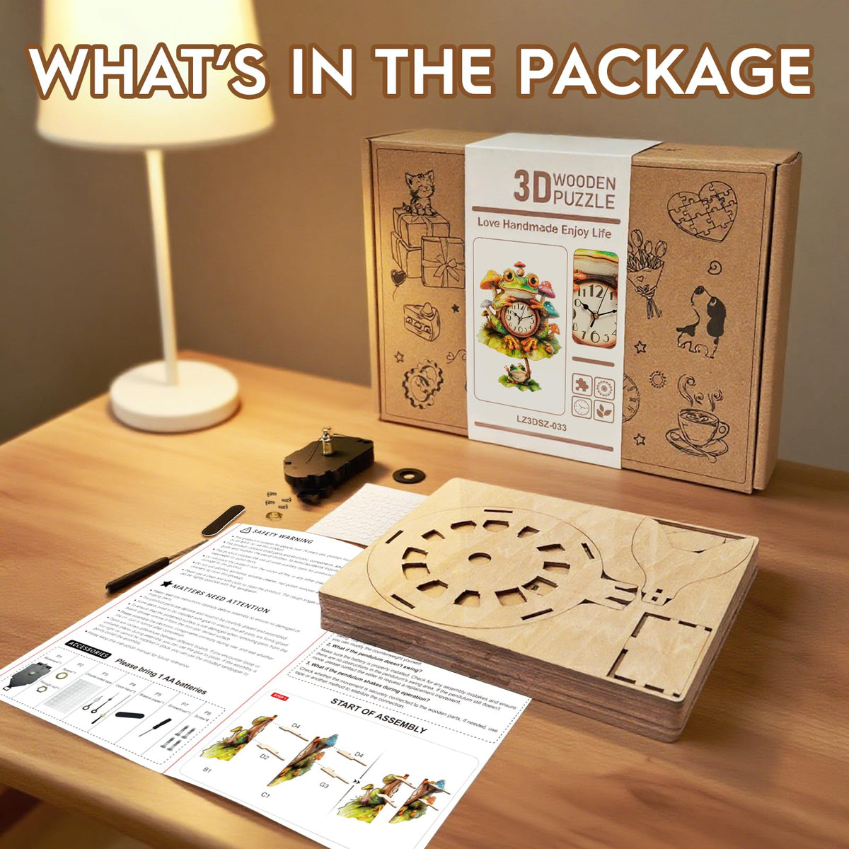 Cutywood 3D Puzzles for Adults Clock-Frog Design Model Kit-Mechanical DIY Pendulum Clock with Arabic Numerals-Desk Home Office Decor Personalized Gift for DIY Lovers