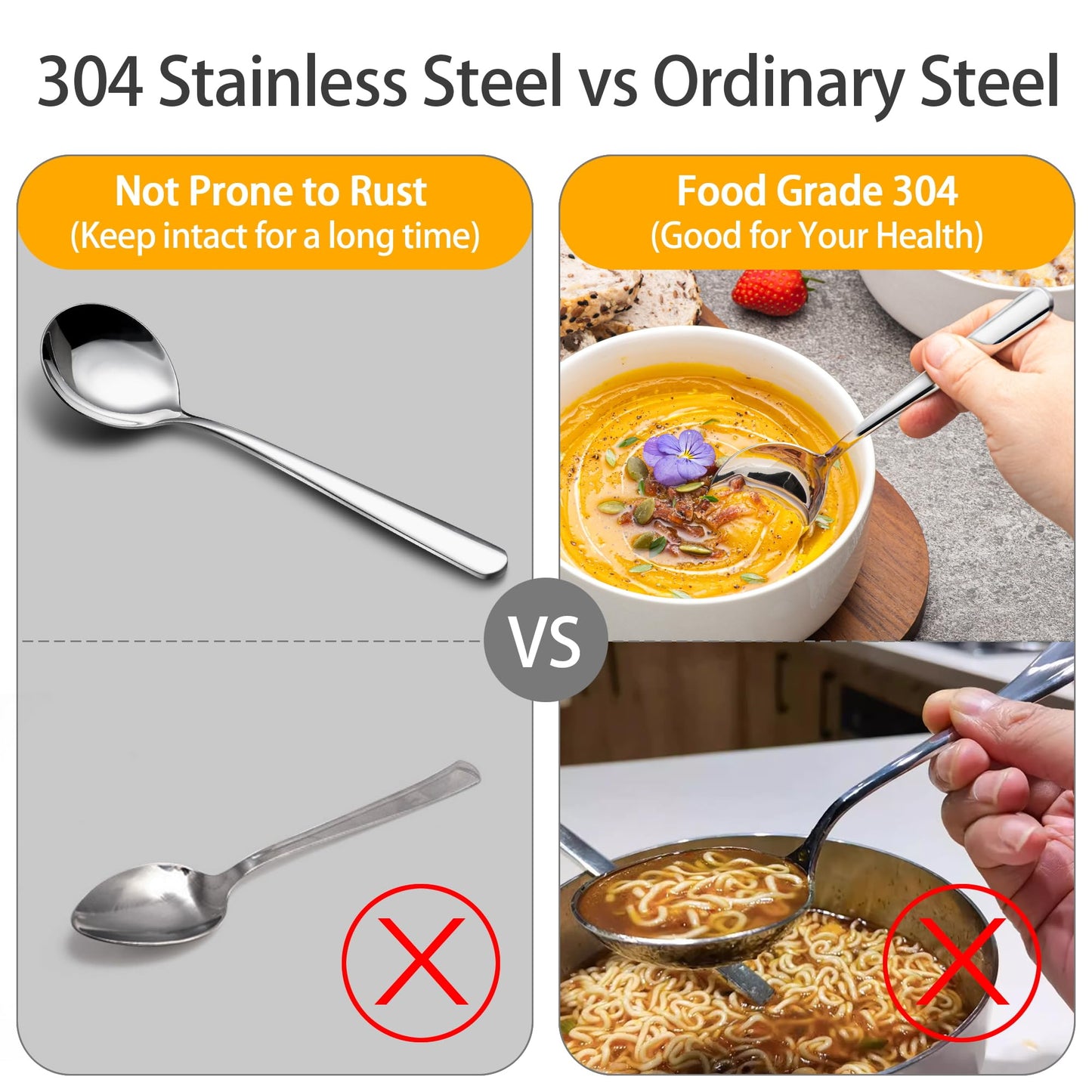 18/8 Soup Spoons, 304 Stainless Steel Spoons Set 4-Piece Heavy Duty Flatware Utensils for Soup Cereal Stew Friuts Dishwasher Safe Eco-Friendly Spoons