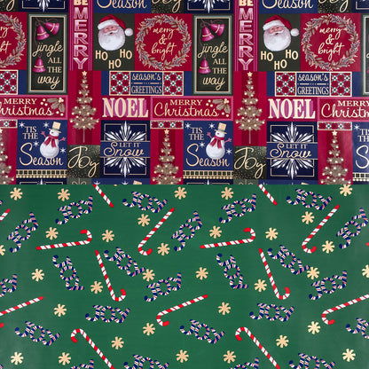 RUSPEPA Reversible Wrapping Paper Roll - Mini Roll - Christmas Santa Claus, Snowman and Candy Cane Pattern Great for Christmas, Party, Holiday - 17.5 Inches X 32.8 Feet