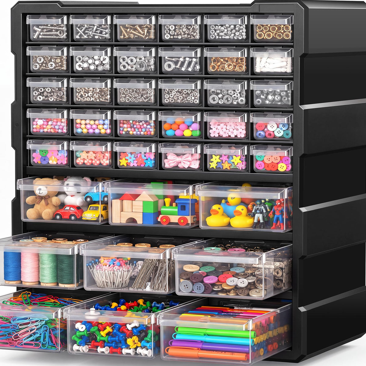 PurKeep 𝟔𝟐% 𝟎𝐅𝐅 Drawer Organizer for Garage Building Bricks Storage,Thicker Craft Organizers Storage with Dividers Labels for Hardware,Screws,Nuts Bolts,Teacher Toolbox,Charms, Beads,Craft