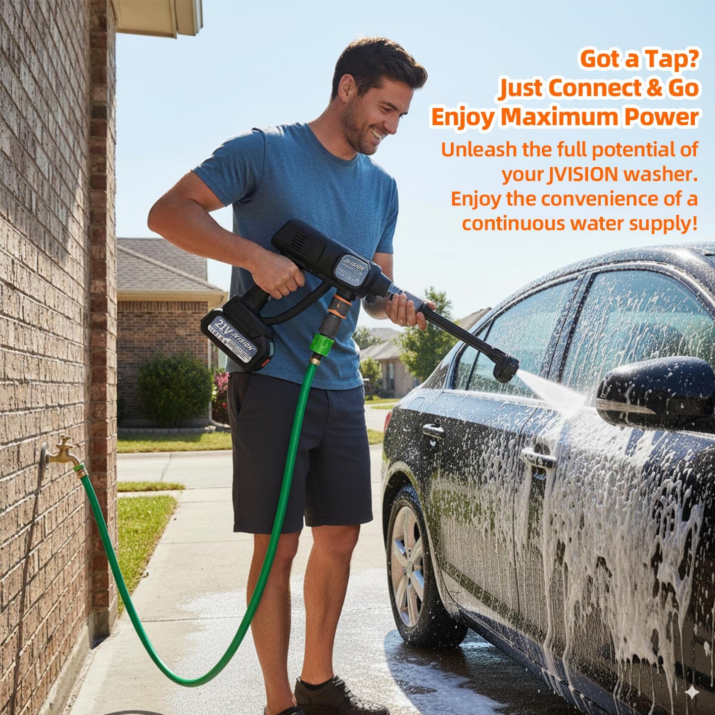 Cordless Pressure Washer, Portable Power Washer for Patio & Car, 6 in 1 Battery-Operated System with 5M Hose, Jet Wash Tool with Dual Batteries, High-Pressure Cordless Jet Cleaner