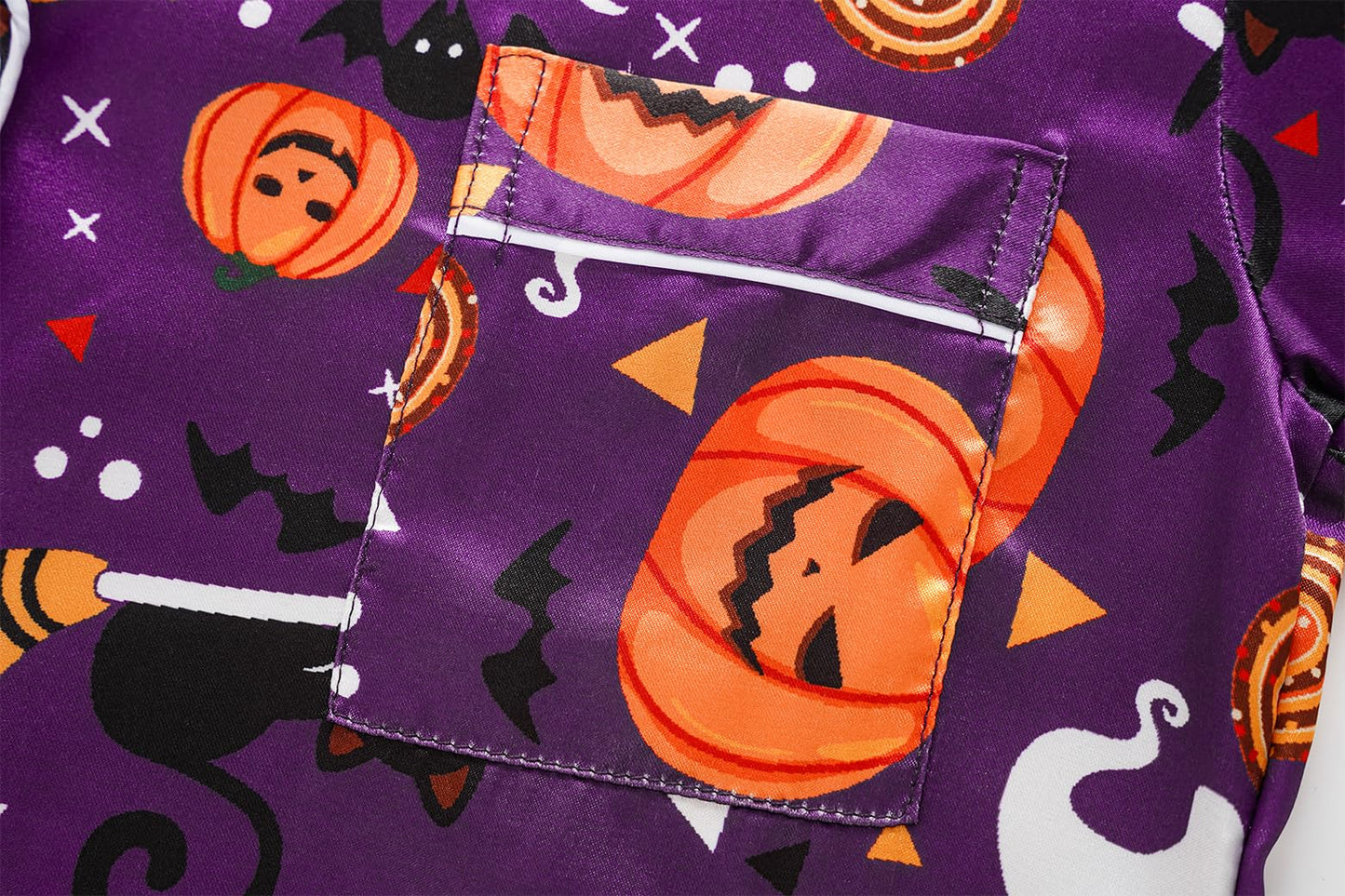 Vopmocld Satin Pajama Sets Unisex Boys and Girls Silk Button Down Short Sleeve & Shorts & Pants Sleepwear 3PCS Loungewear PJS, Halloween, 8