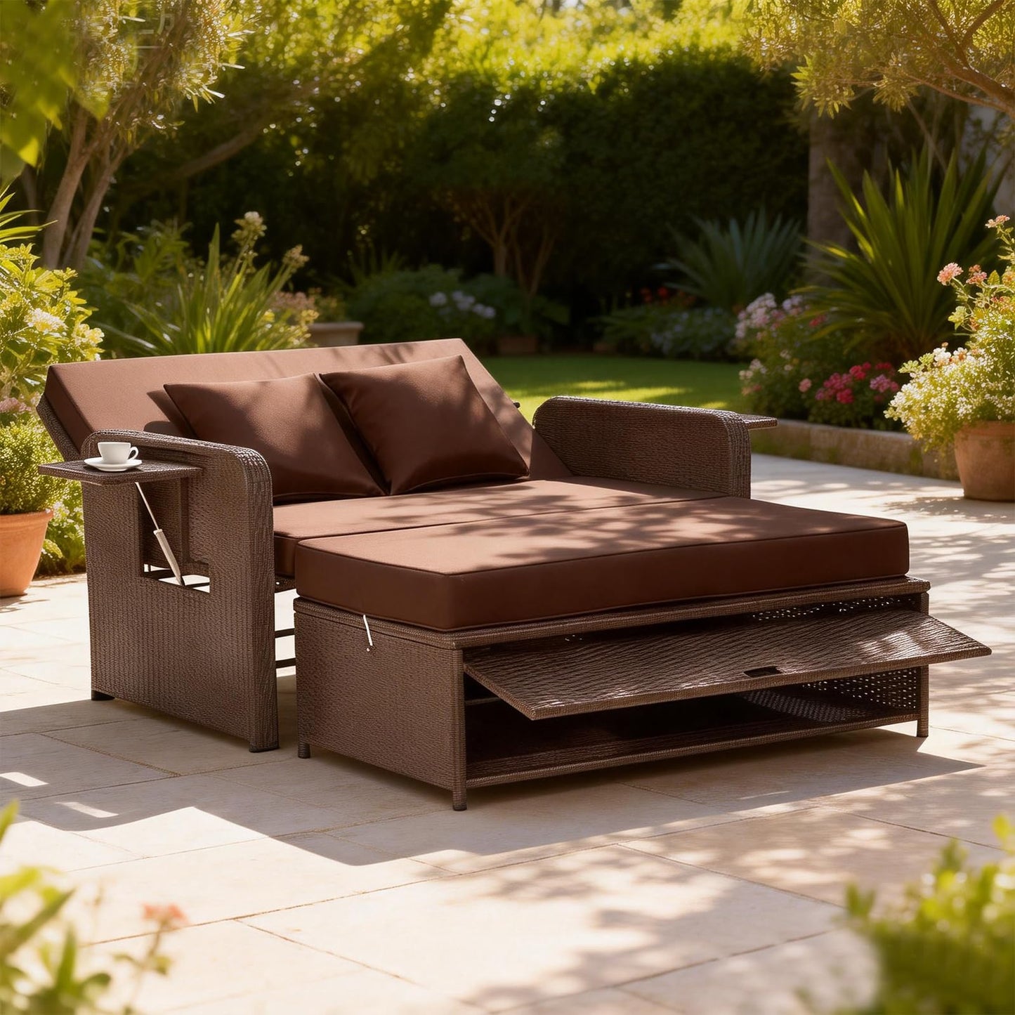 BIBILAB Outdoor Wicker Daybed Covers, Patio Rattan Loveseat Sofa Covers, Cushions Covers, Lounge Furniture Set for Poolside Backyard Porch Covers (Brown)