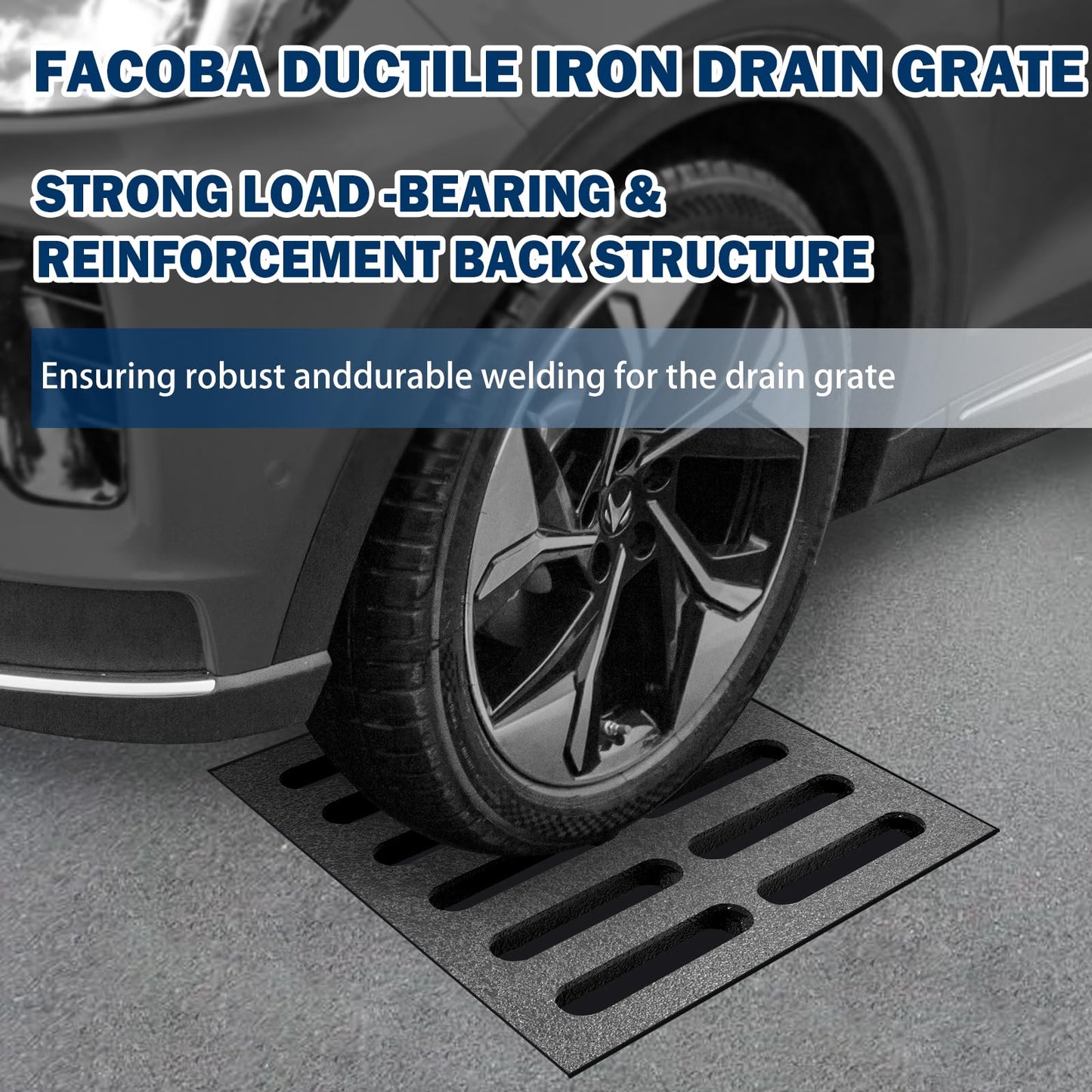 Cast Iron Drain Grate, 28 * 28in Outdoor Drain Cover, B125 Class Ductile Iron Channel Drainage Grates, Heavy Duty Sewer Grate,Black Square Drain Grate for Yard,Driveway,Concrete Floor.