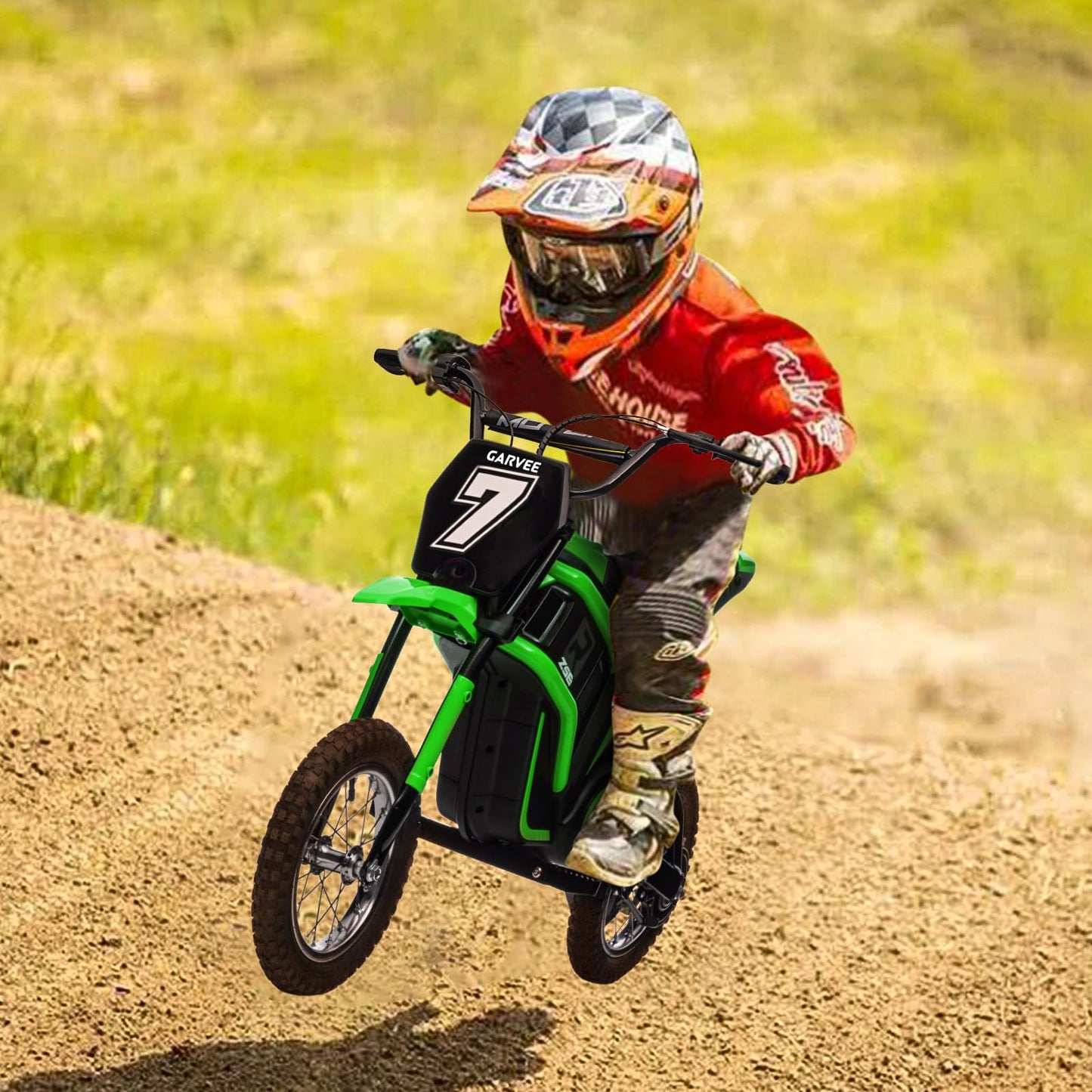 Garvee 24V 350W Kids Electric Dirt Bike - 3-Speed Modes, Up to 14.29 MPH, Off-Road Ride-On Motorcycle, Safe Metal Suspension, Shock-Proof, Max Weight 135 lbs for Boys & Girls Ages 6-12 - Green 7