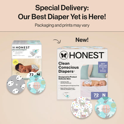The Honest Company Comfort Dry Disposable Diapers for Sensitive Skin, Hypoallergenic, Above It All + All the Alpacas, Club Box Size Newborn 72 Count
