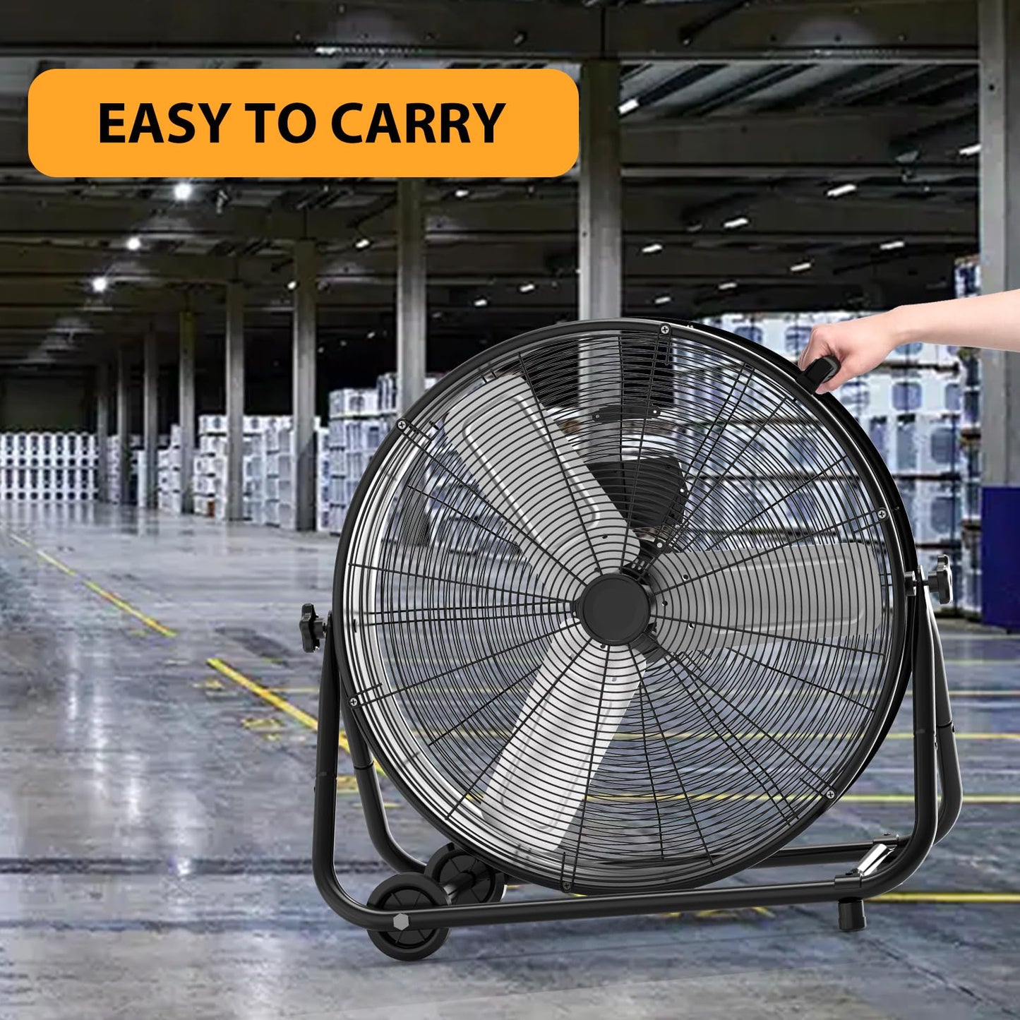 Towallmark 24 Inch High Velocity Industrial Drum Fan, 3 Speed Heavy Duty Metal Floor Fan, 360 Degree Tilt Barrel Fan for Warehouse, Workshops, Garage, Factory and Basement
