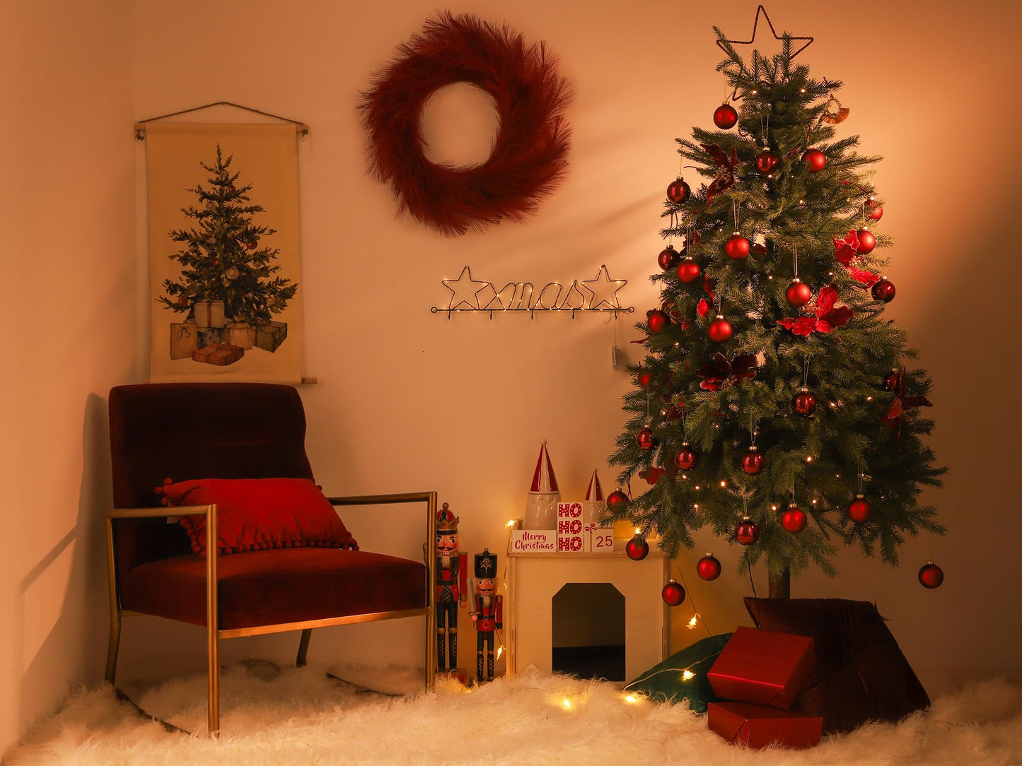 WDS WONDROUS Glass Christmas Hanging Ball Ornaments, Set of 12 Decorative Balls for Xmas Tree Decoration, Shiny and Matte Deep Red Christmas Ornaments