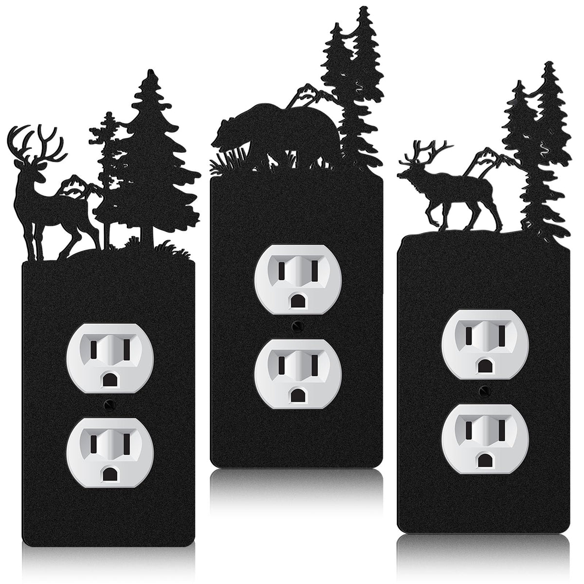 Lothee 3 Pcs Bear Light Switch Cover Plate Black Outlet Plate Cover Bear Elk Forest Mountain House Wall Light Outlet Decorative for Office Bedroom Home, Duplex Toggle(Exquisite)