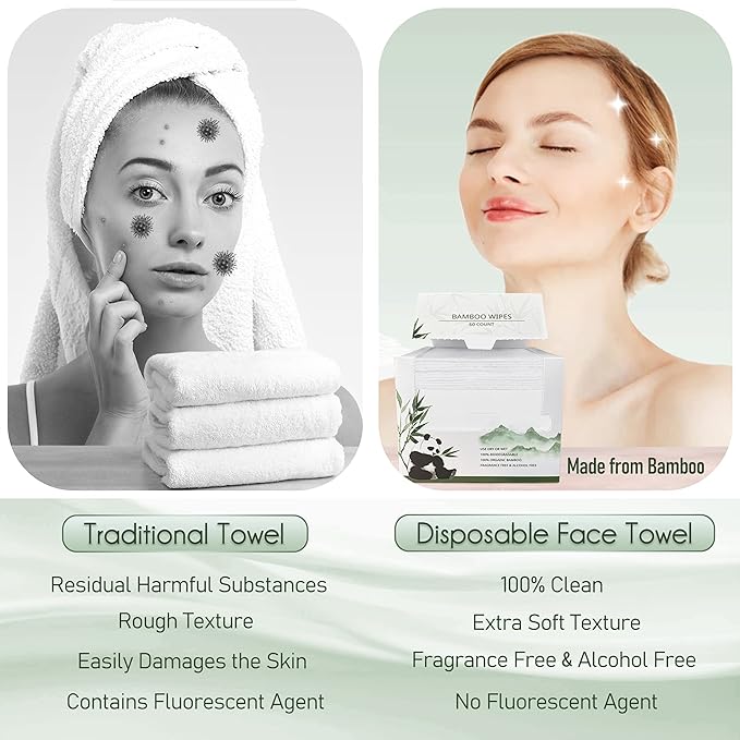 Bamboo Viscose Disposable Face Towel Biodegradable Large Dry Face Wipes 60