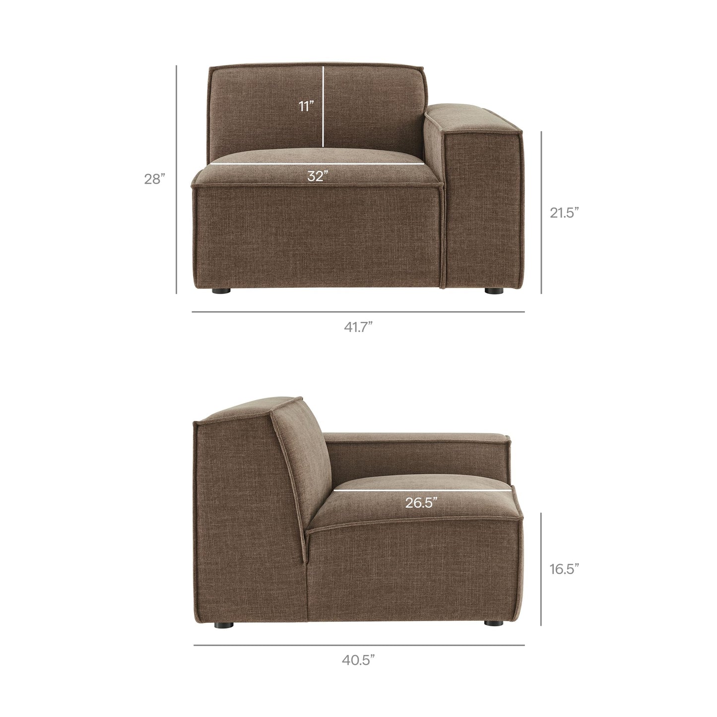 Modway Restore Performance Fabric Upholstered 3-Piece Modular Sofa Set in Mocha - Low Profile Sectional Sofa with Coil Seat Support and French Piping