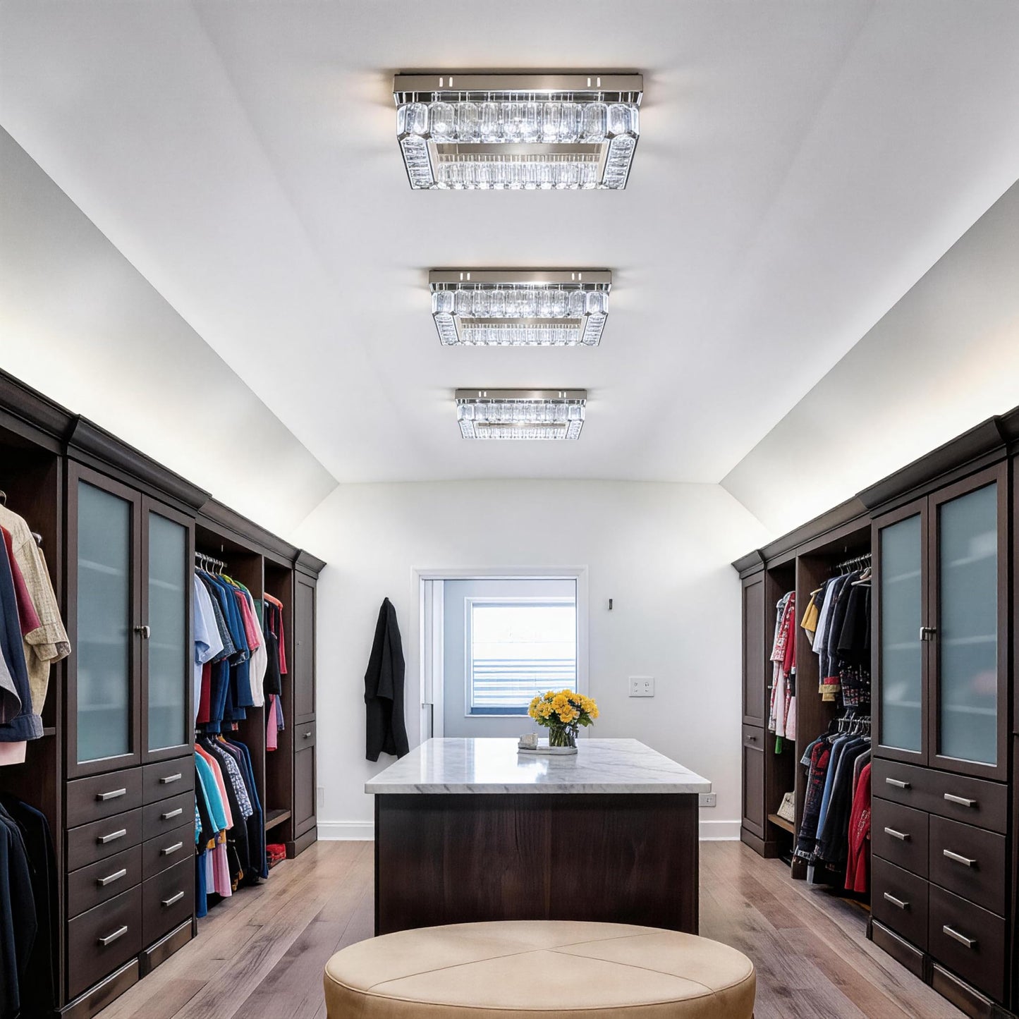 Finktonglan Modern Crystal Flush Mount Ceiling Light, 11.8" Rectangular LED Ceiling Fixture with Multi-Faceted Crystal Prisms, Cool White, 18W Low Profile for Bedroom Hallway Entryway