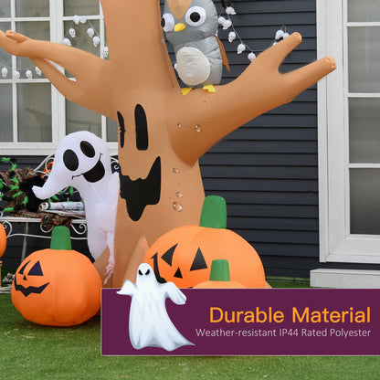 HOMCOM 7.5' Tall Lighted Halloween Inflatables Outdoor Decorations Haunted Tree with Owl, Ghost, Pumpkins, Blow Up LED Yard Decor for Garden, Lawn, Party, Holiday, Waterproof