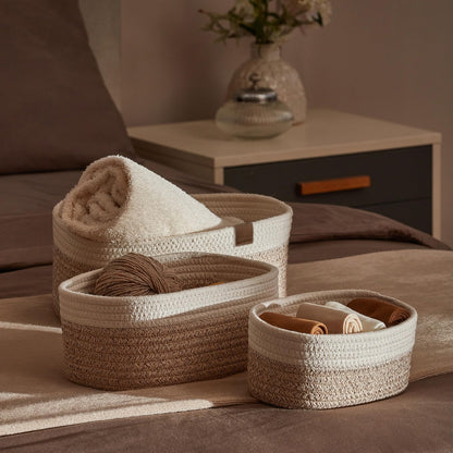 LA JOLIE MUSE Storage Baskets, Cotton Rope Woven Bathroom Storage Basket Set of 3, Small Basket Box Organizer Bins With Handles