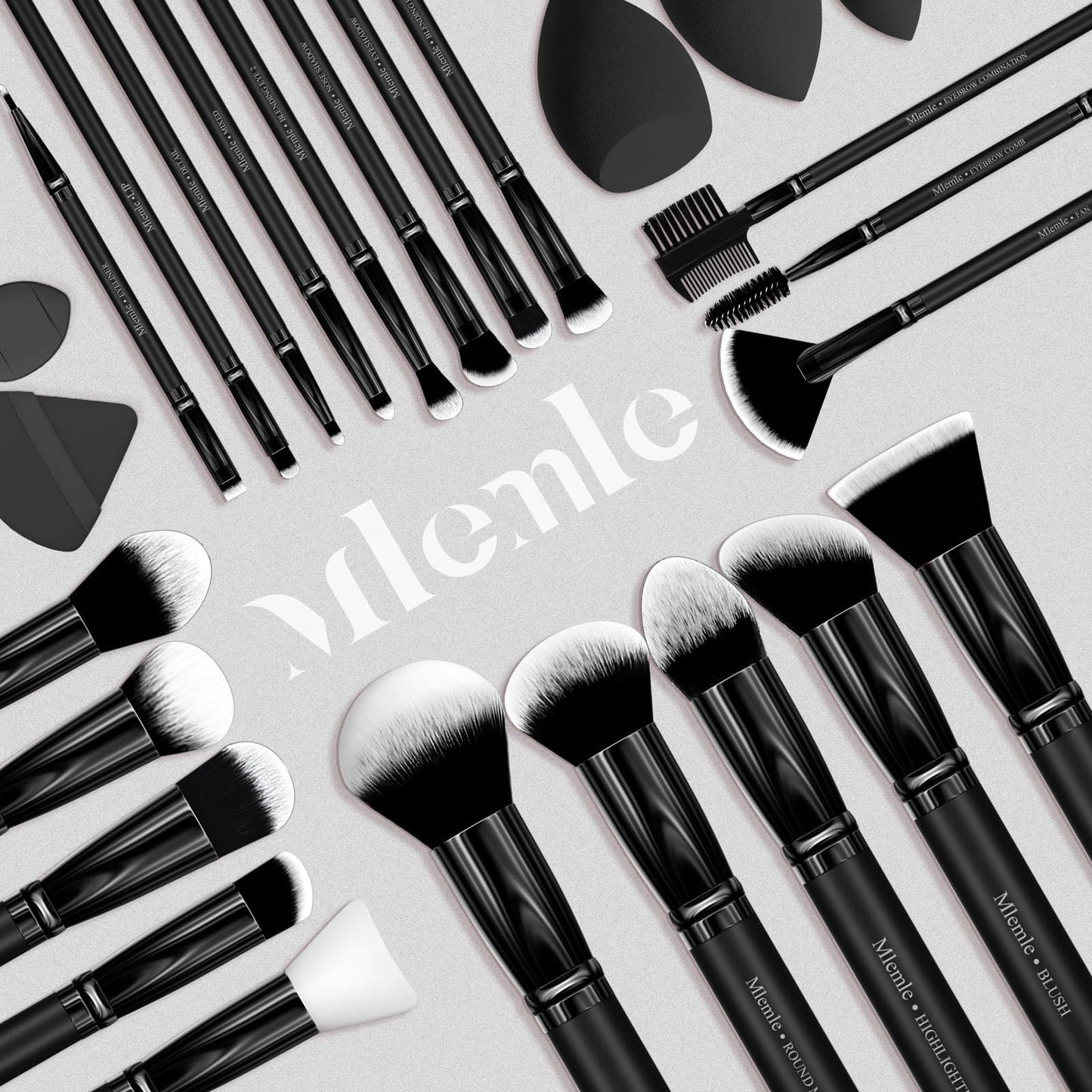 Makeup Brushes Set, Mlemle Professional 26 Pcs Makeup Kit, Include Powder Foundation Concealers Blush Eye shadows 21 Pcs Makeup Brushes and 2 Powder Puff, 3 Makeup Sponge(A01-Black)