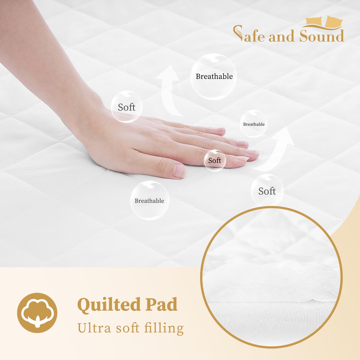 Safe and Sound Quilted Fitted Mattress Pad Cover, Waterproof Mattress Protector, Deep Pocket Elastic Fits Up to 18'', Breathable Soft Alternative Filling Mattress Pad California King