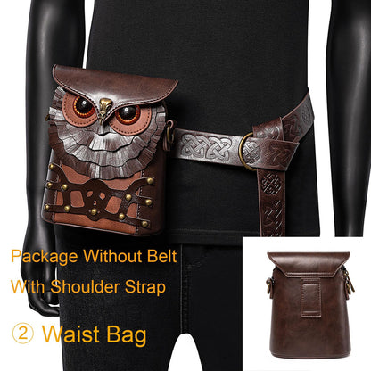 Small Crossbody Bag Shoulder Purse Leather Belt Pouch Travel Phone Holder Punk Medieval Vintage Festival Costume Accessory (Owl)
