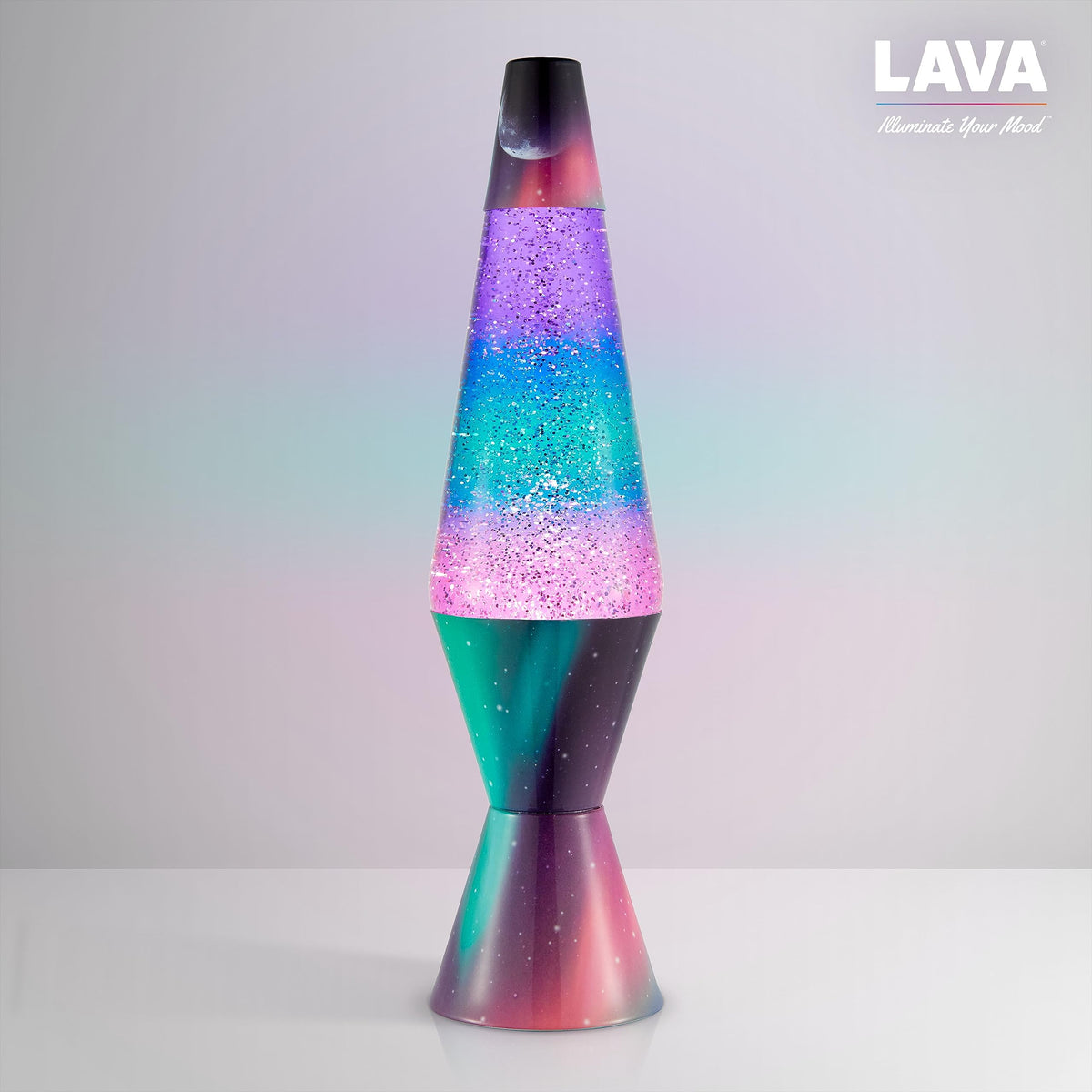 Lava® Lamp - 14.5" Polar Glimmer - The Original Motion Light - Silver Glitter, Multicolor Base and Globe - Item #2048 (Amazon Exclusive)