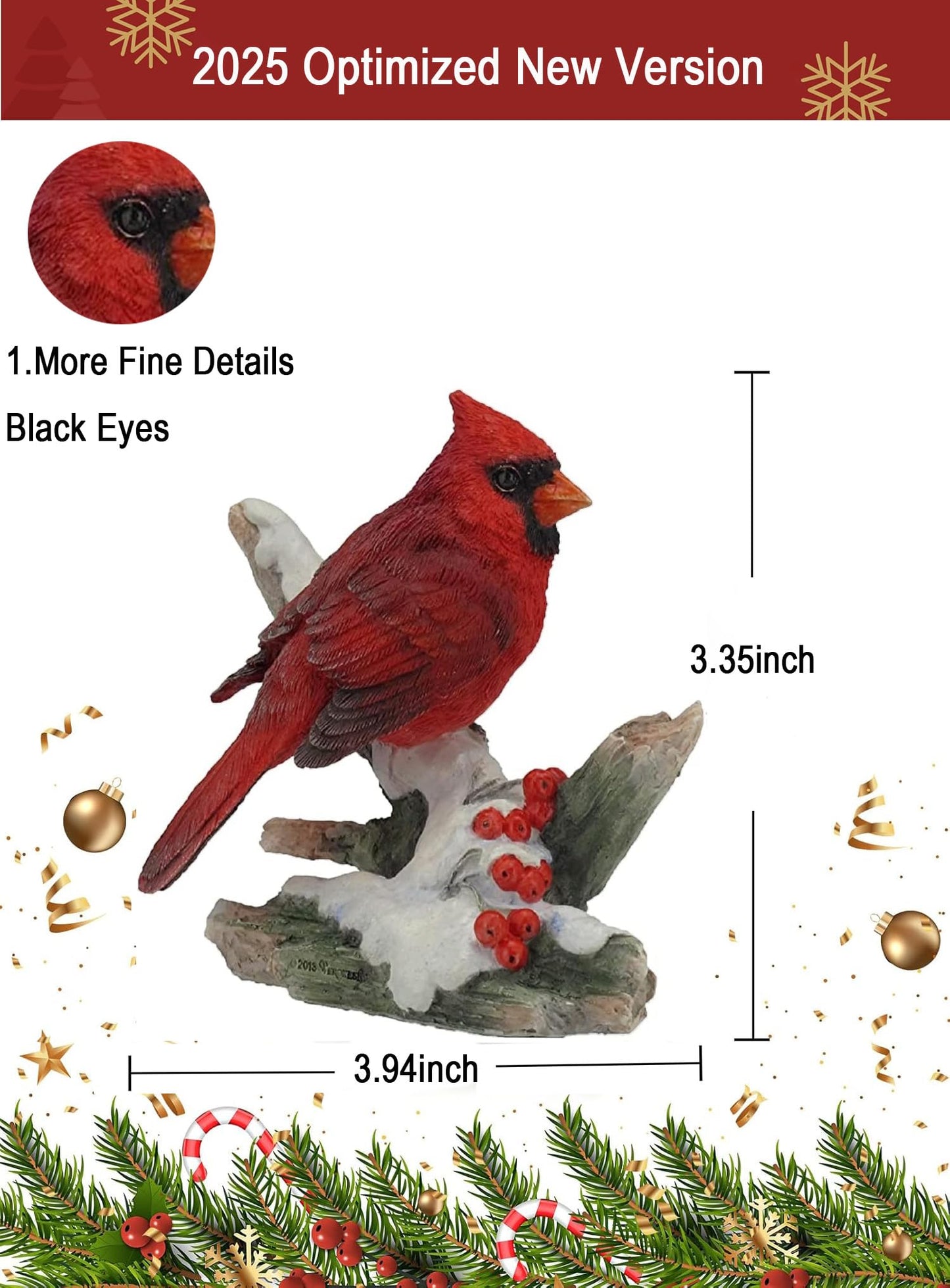 YABINA 4.25 Inch Cardinal Bird on Snowy Branch Decorative Figurine, Red (Cardinal Bird on Snowy)