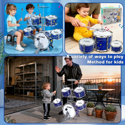 Kids Drum Set for Toddlers 1-3, Upgraded Kids Jazz Drum Ages 3-5, Musical Instrument Toys & All Plastic, Percussion Beginner Christmas Gift Toys for 3 4 5 6 Year Old Boys Girls Ages 2-5 4-6 5-7