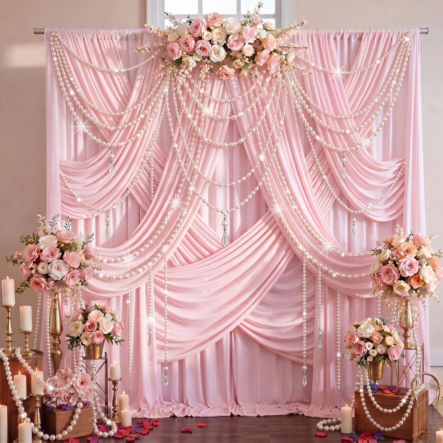 Giegxin 24 Pcs 118 ft Wedding Pearl Backdrop Crystal Garland Faux Pearl Hanging String Bridal Party Garland Hanging Decoration for Wedding Party Flower Home Window Ceiling Draping Decoration