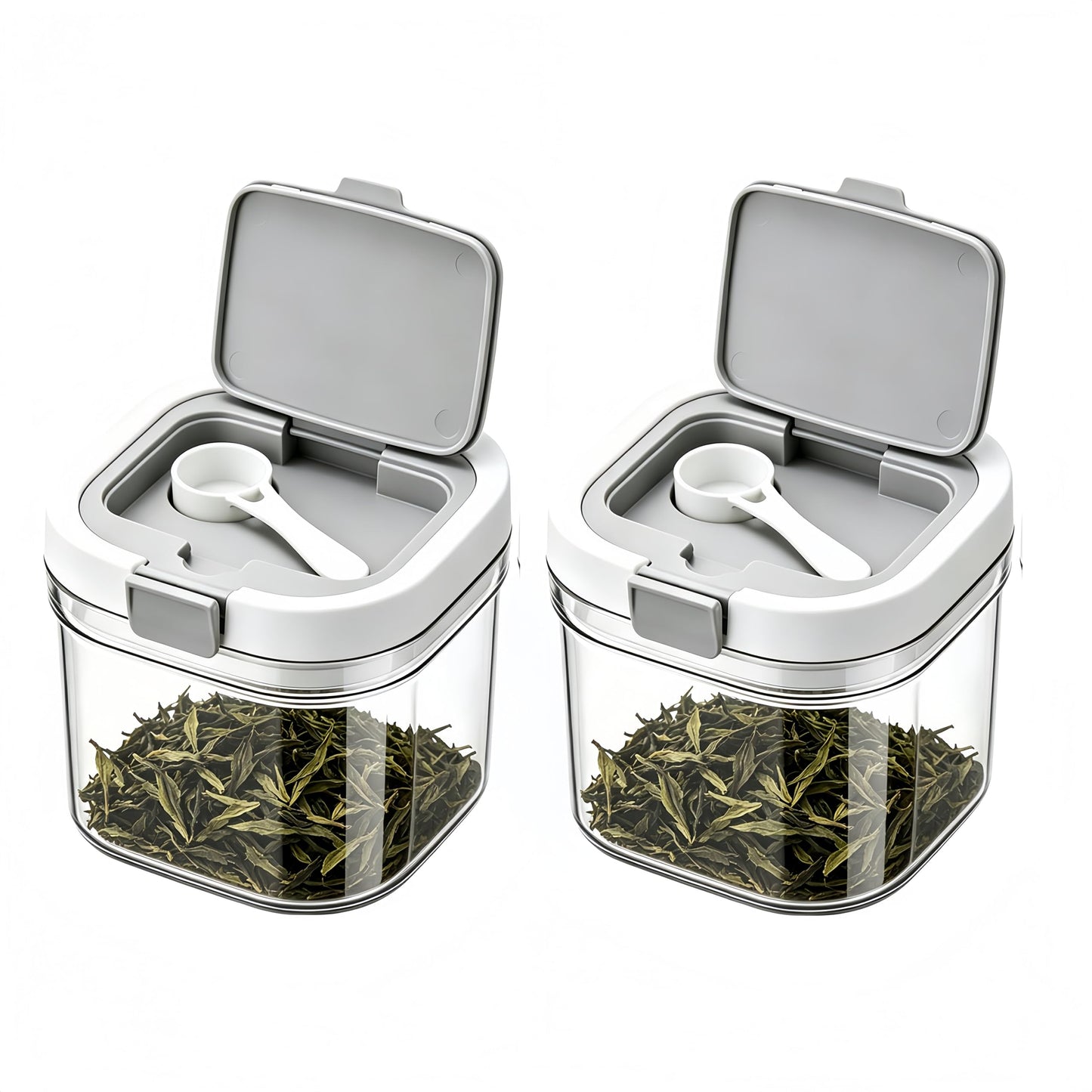 2-Pack 27oz Airtight Tea Canisters, Clear Loose Leaf Tea Storage Containers with Spoon, Wide-Mouth Kitchen Canisters for Loose Tea, Coffee, Sugar, Flour & Herbs, BPA Free Organizer for Pantry