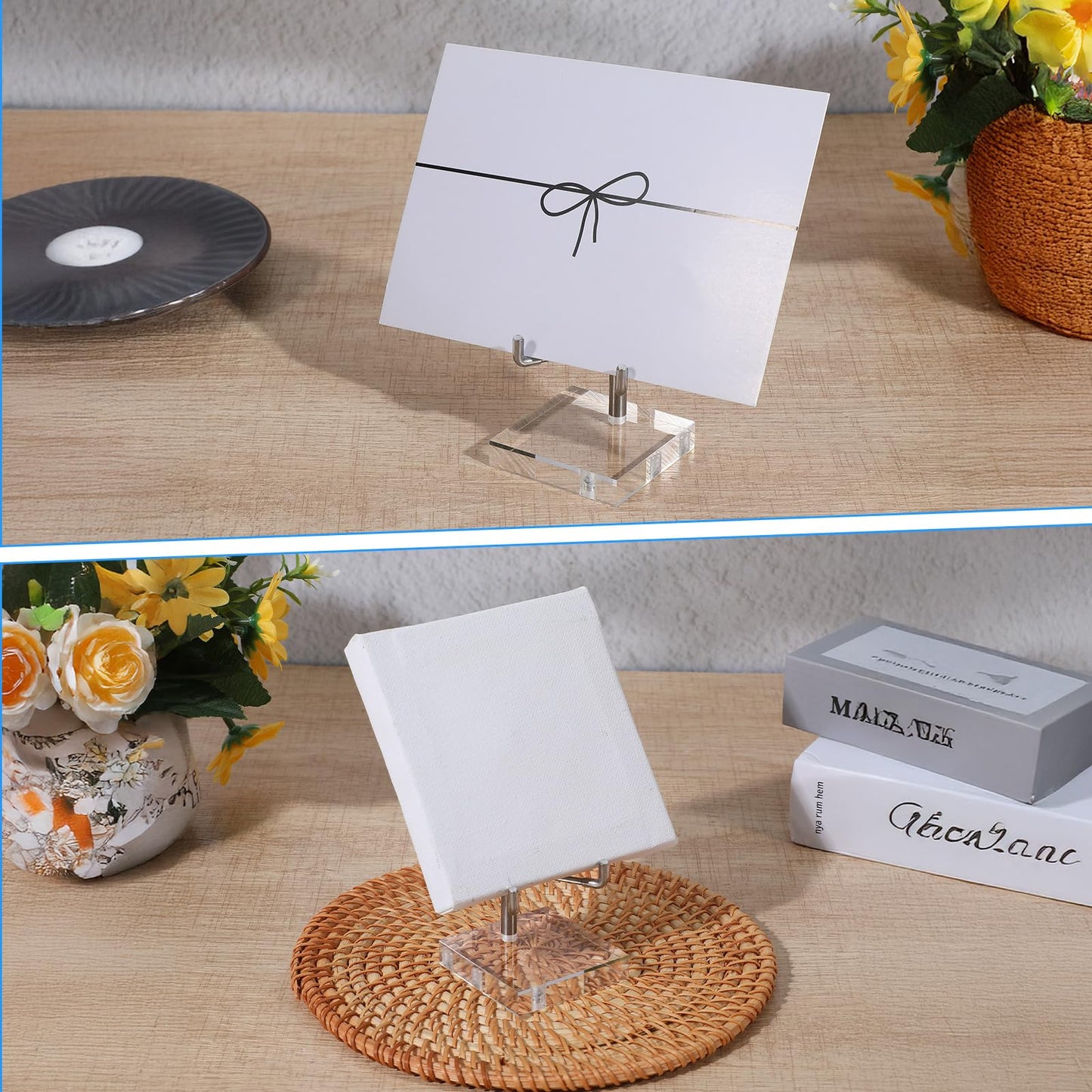 16 PCS Adjustable Metal Arms Display Stand, 2 X 2 X 3.5 Inch Small Rock Display Stand with Acrylic Base Small Displays Easel Holder Crystal Displays Stands for Picture Coral Geodes Mineral Agate