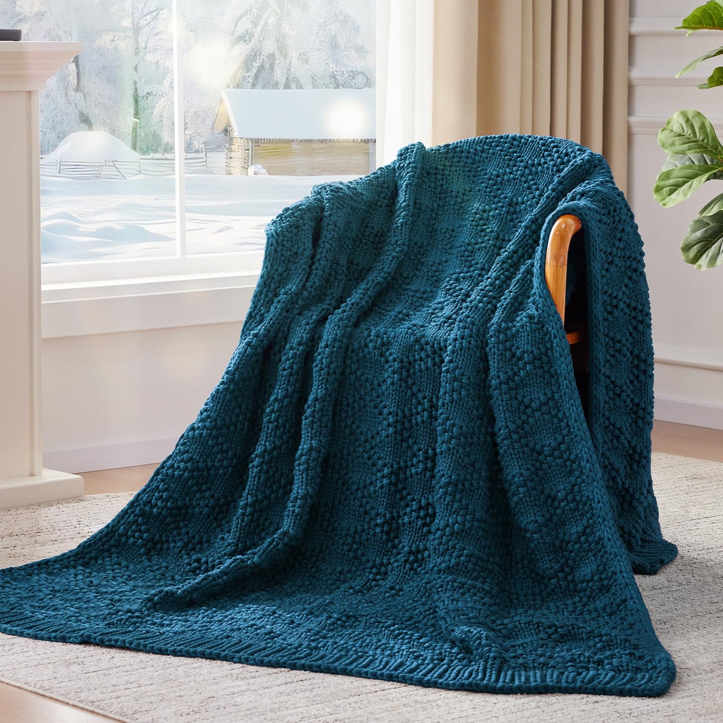 Anysay Knitted Weighted Blanket for Adult, Chunky Knit Weighted Throw for Sleep 48"*72" 10lbs, Cooling Breathable Heavy Blanket for Hot Sleepers, Machine Washable Blanket for Room Decor(Peacock)