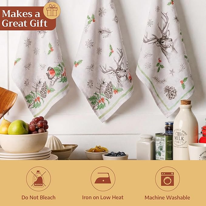Maison d' Hermine Kitchen Towels Set of 3 100% Cotton 20" x 27.5" Reusable