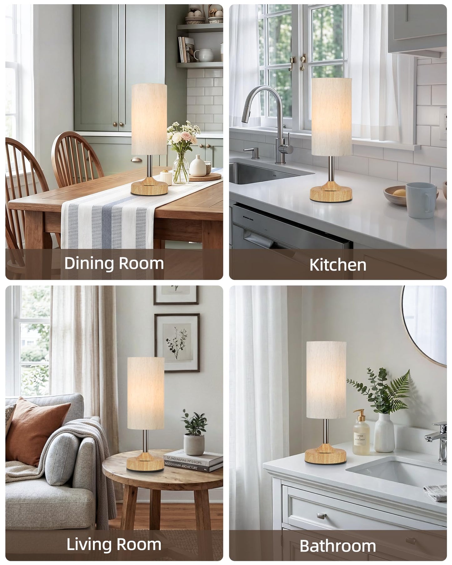 EZVALO Cordless Table Lamp, Ambient Light, Wood-Grain Finish, Dimmable, Touch, Timer, 2700K, Decor, Portable, Wireless, Rechargeable, Battery Operated, Bedside, Kitchen Lamp, for Dining Table, Counter