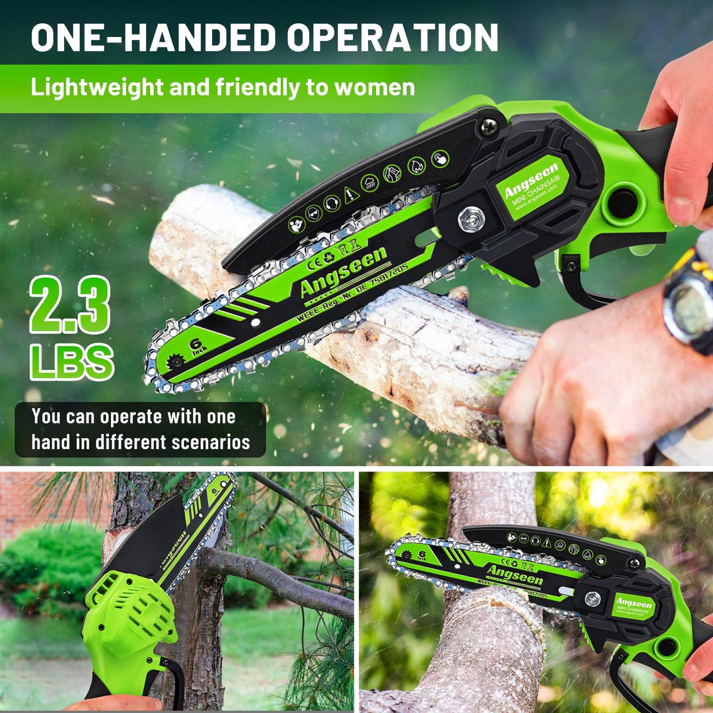 Mini Chainsaw Cordless 6 Inch, Electric Chain Saw with 3 Chains and 850W Motor, Small Battery Chainsaw with 1 Battery and Safety Lock, Light Weight Handheld Chain Saw for Wood Cutting Tree Trimming