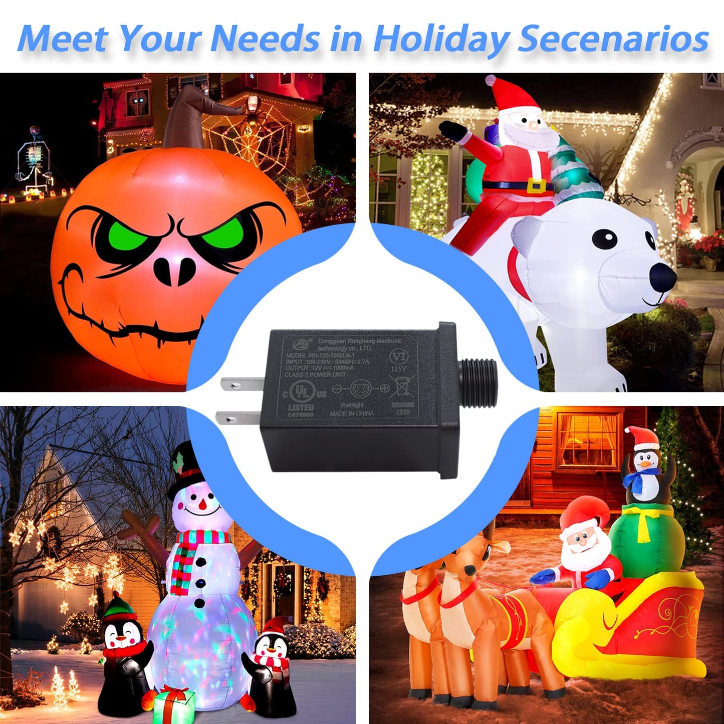 Replacement Halloween Inflatable Adapter, 2 Pcs 1.5A 12V Class 2 Power Unit, Christmas Low Voltage Transformer US Plug for 6-8ft Christmas Inflatables