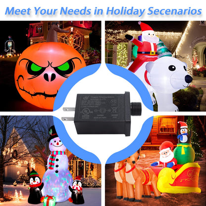 Replacement Halloween Inflatable Adapter, 2 Pcs 1.5A 12V Class 2 Power Unit, Christmas Low Voltage Transformer US Plug for 6-8ft Christmas Inflatables
