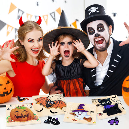 Malhaii 4Pack Halloween Wooden Puzzles for Toddlers - Educational Learning Toys, Jigsaw Puzzle for Party Favors, Supplies, Kids, Boys, Girls - Treat Goodie Bags Fillers Gifts