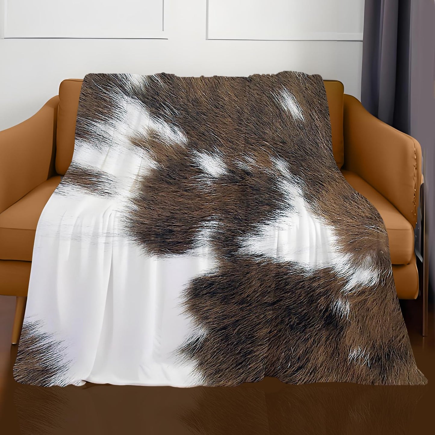 ANIOXCK Throw Blanket for Couch, 300GSM Warm Soft Cozy Flannel Blanket, Cute Blanket for All Seasons Bedroom Home Decor Gifts, Retro Cowhide 50x60 Inches