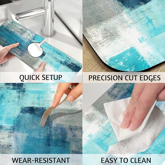 MCALK Turquoise Kitchen Sink Faucet Mat Splash Guard, Absorbent Quick-Dry