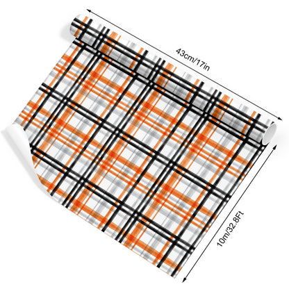 JarThenaAMCS Fall Plaid Wrapping Paper -Mini Roll- 17in x 32.8Ft Orange Black Checkered Gift Wrap Paper for Autumn Thanksgiving Party Wrapping Supplies