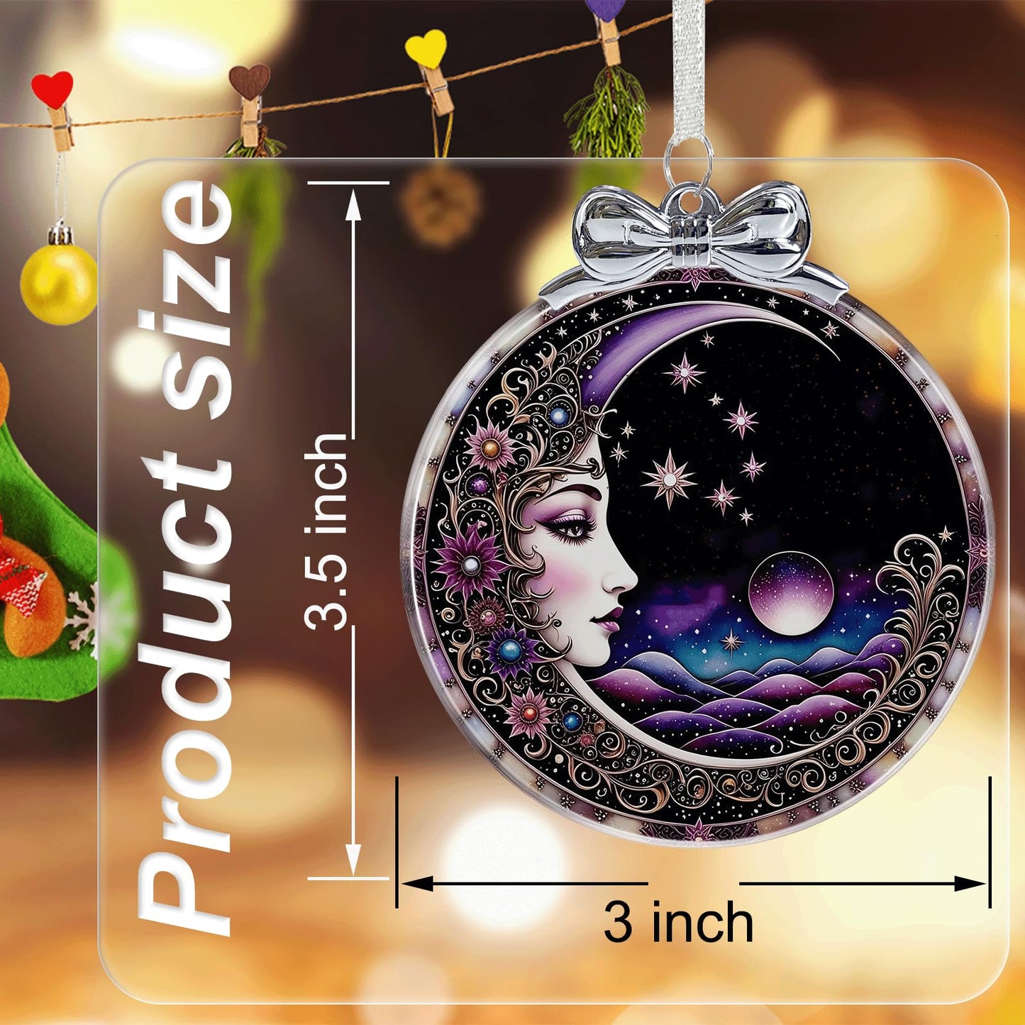 Sun and Moon Christmas Ornament Crystal Glass with Gift Box- Hanging Ornaments for Christmas Tree Xmas Decorations, Holiday Keepsake Present Exchange Ideas