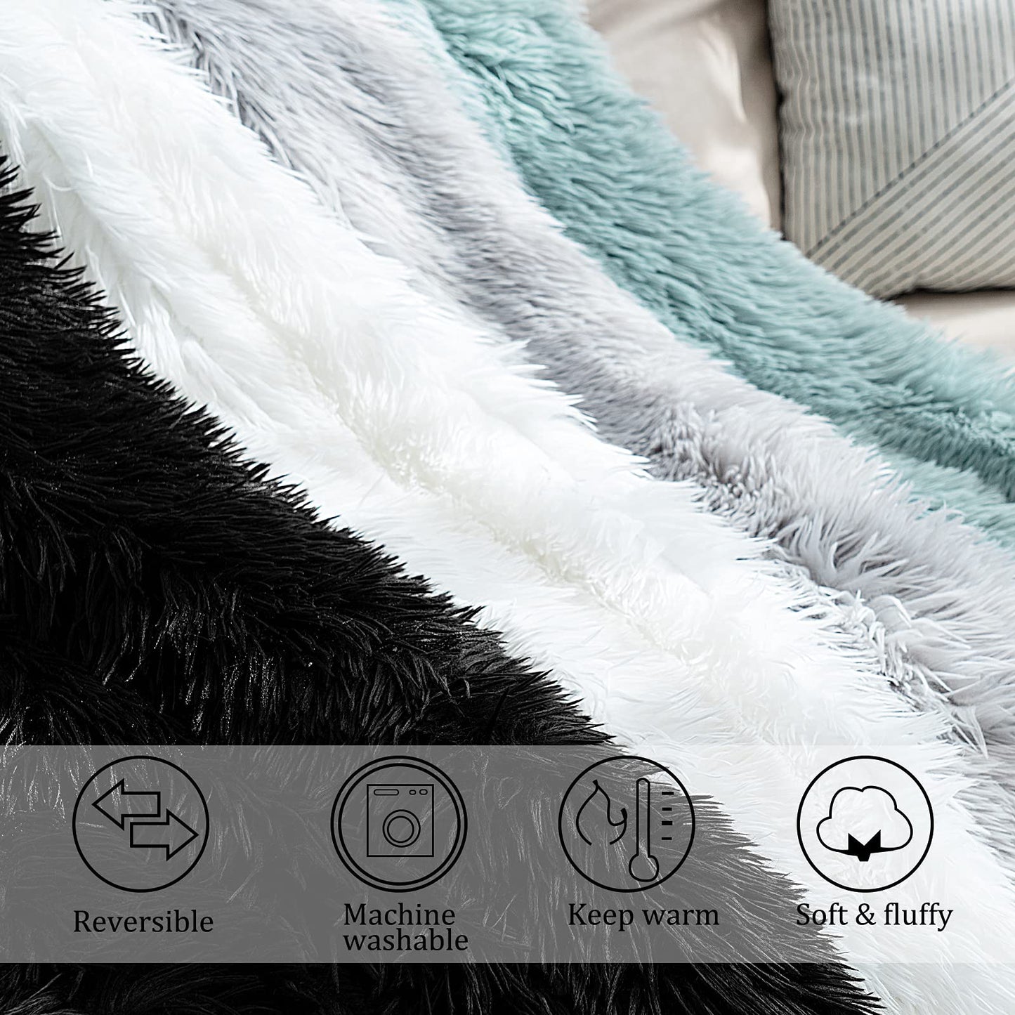 JONIYEAR Extra 2.8" Long Hair Fluffy Faux Fur Throw Blanket 50" x 60", Luxury Soft Decorative Fuzzy Furry Blankets for Couch, Cozy Plush Shaggy Blankets for Sofa Bed,Cute Lovely Blanket for Pet, White