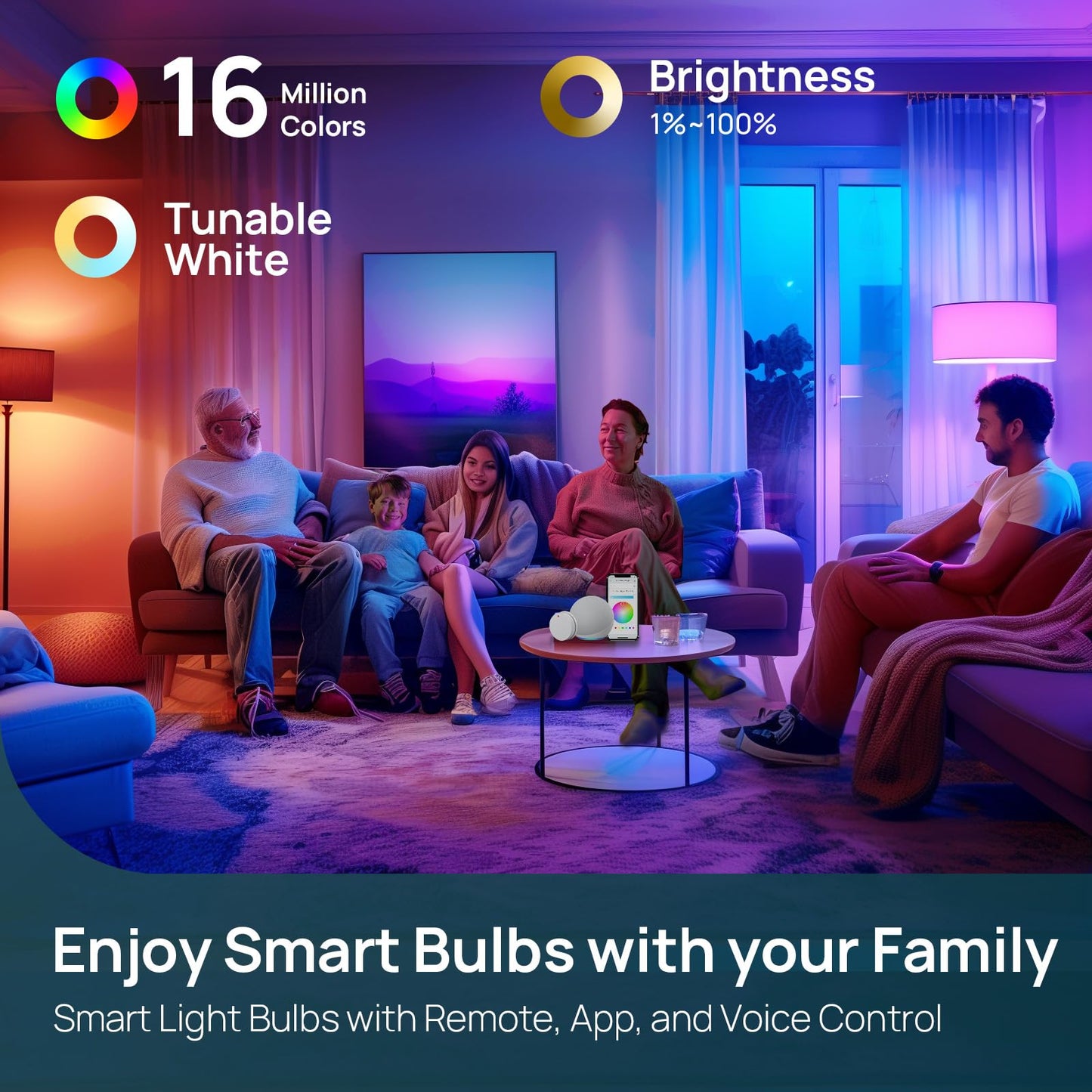 Linkind Smart Light Bulbs, Smart Bulb That Work with Alexa & Google Home, LED Light Bulbs Color Changing, 104 Preset Scene, Music Sync, A19 E26 2.4GHz RGBTW WiFi Bluetooth Light Bulb 60W, 800LM, 4Pack