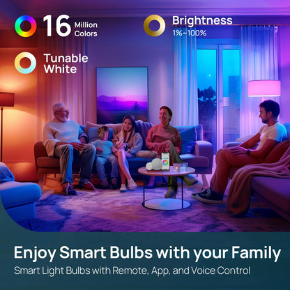 Linkind Smart Light Bulbs, Smart Bulb That Work with Alexa & Google Home, LED Light Bulbs Color Changing, 104 Preset Scene, Music Sync, A19 E26 2.4GHz RGBTW WiFi Bluetooth Light Bulb 60W, 800LM, 4Pack