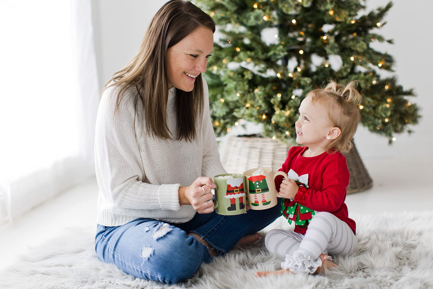 Pearhead Matching Christmas Mugs, Holiday Santa And Elf Mug Set, Christmas Home Décor, Holiday Gifts, Seasonal Coffee Cup Set of 2, Microwave and Dishwasher Safe, Holds 13 oz