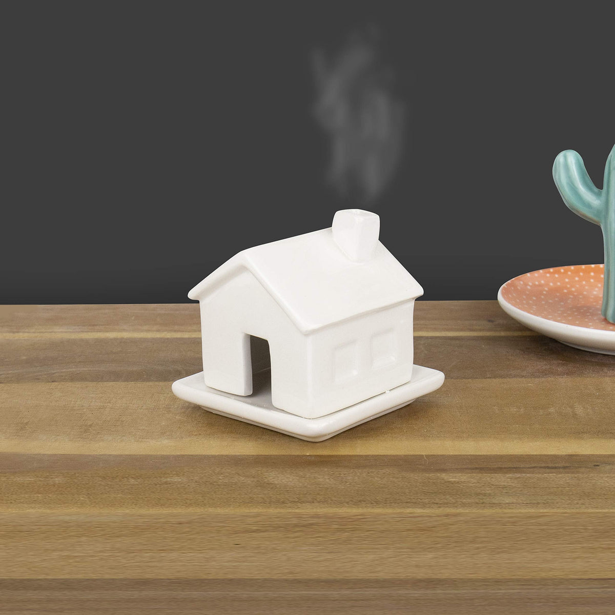 Gift Republic Charming Ceramic House Incense Burner with Smoke-Chimney | Aromatherapy Decor with 3 Sandalwood Cones & Resting Dish | Ideal Housewarming Gift