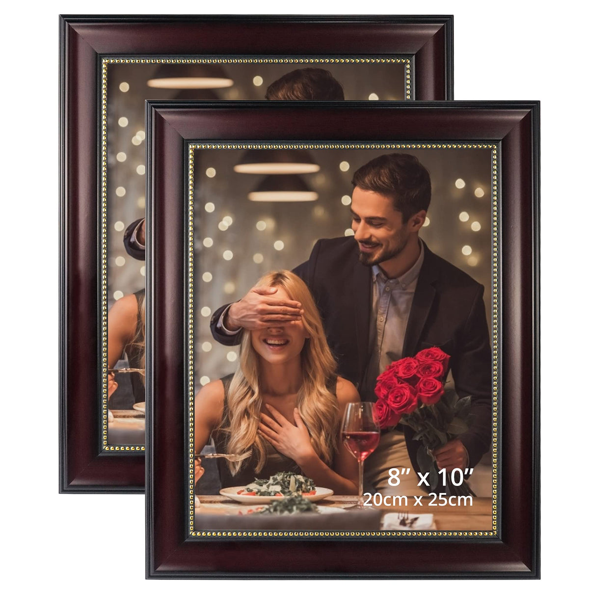 GraduatePro 8x10 Picture Frame for Tabletop Display and Wall Mounting Wooden 2 Pieces Mahogany with Gold Beaded Collage Brown